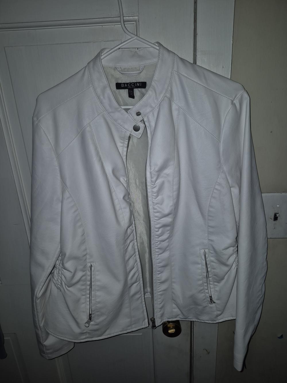Baccini White Faux Leather Women's Moto Jacket